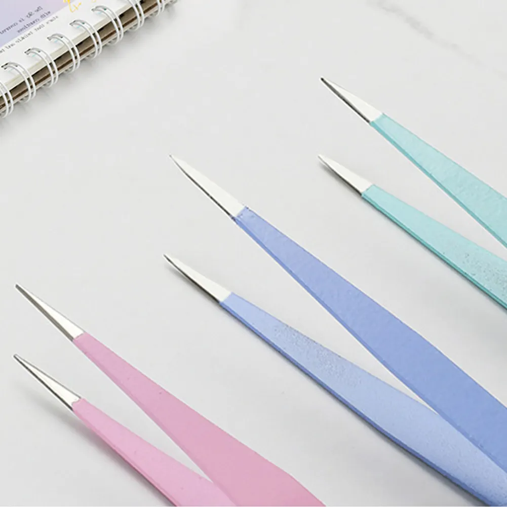 3pcs Macaron Stainless Steel Straight Elbow Pointed Drill Tweezers