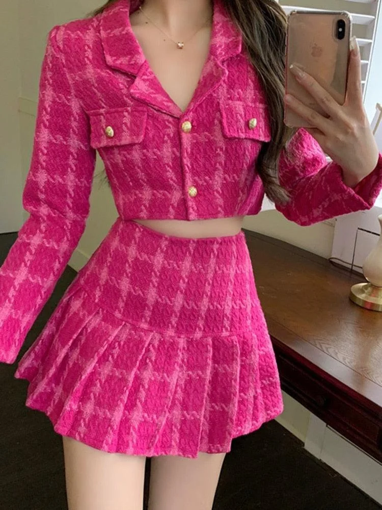 Brownm Crop Jacket & Mini Skirt Two Piece Set