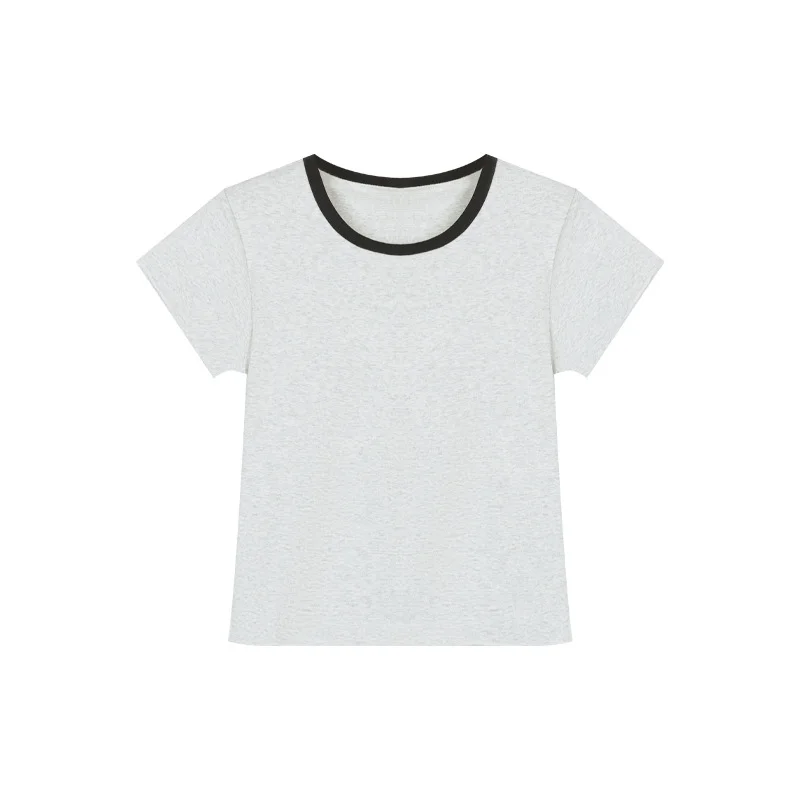 Brownm Brownm Color Short-Sleeved T-Shirt Women 2024 Summer New Slim Show Thin And Versatile Short Shoulder Students Pure Color Top Tide