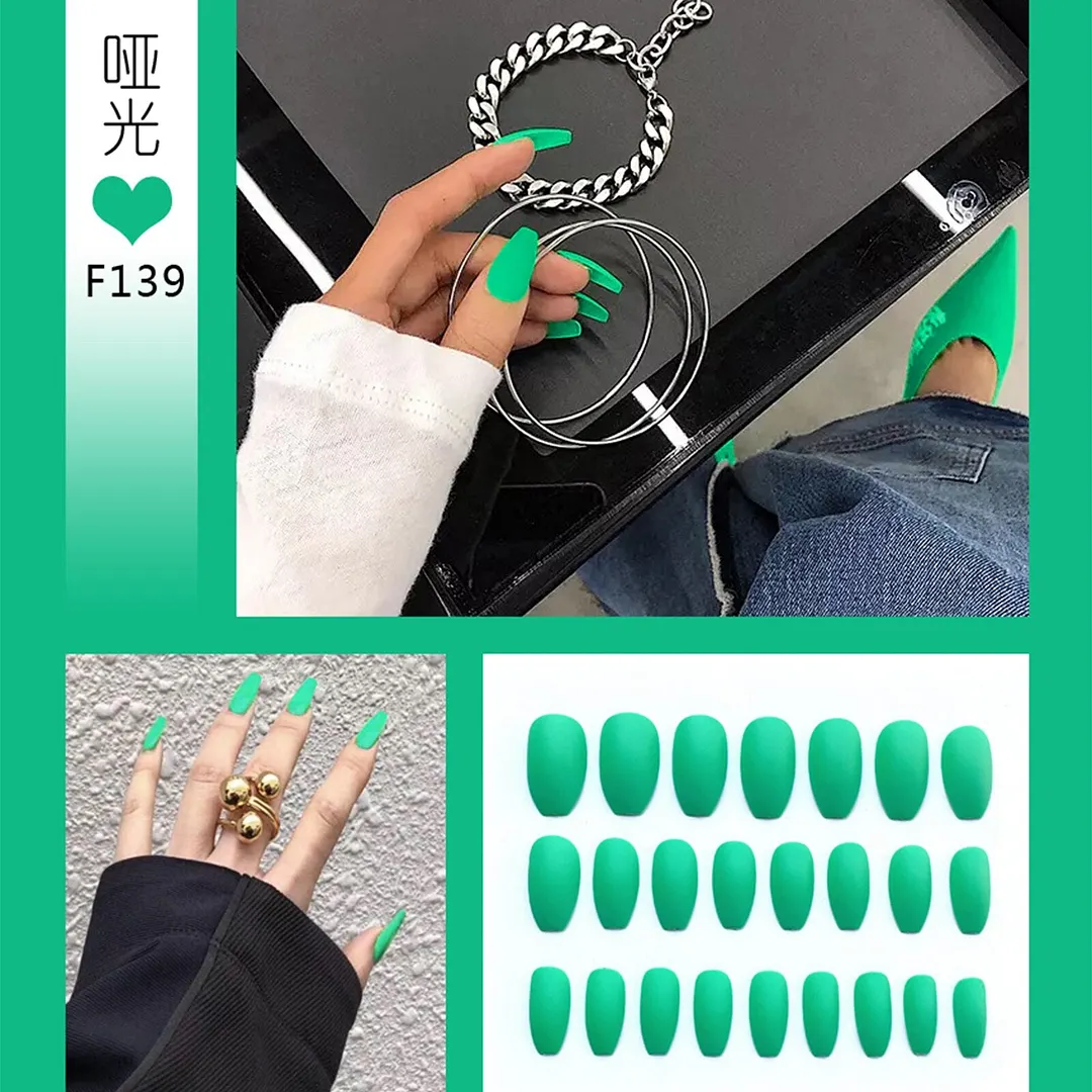 Nail Art Fake Nails Stiletto Tips Clear Press on Long False with Glue Coffin Stick Display Full Cover Artificial Designs Matte-Nail Inspo