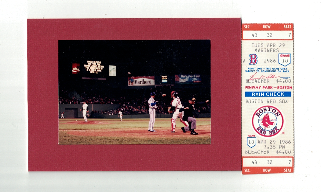 Roger Clemens Boston Red Sox 4/29/86 20 K Game Ticket W/Photo Poster painting