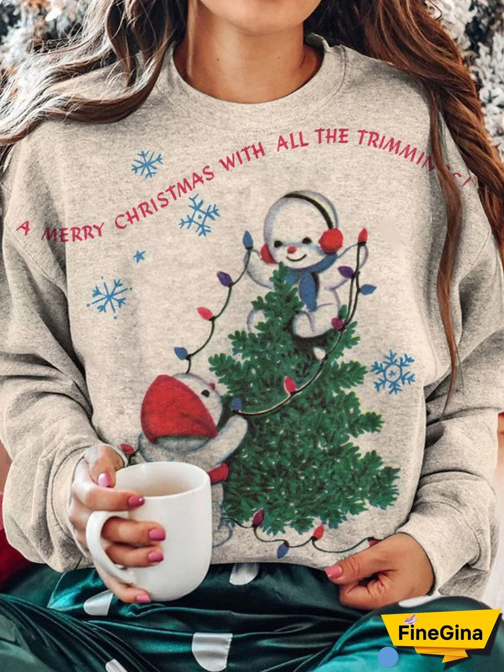 Women's Merry Christmas Retro Print Crew Neck Top