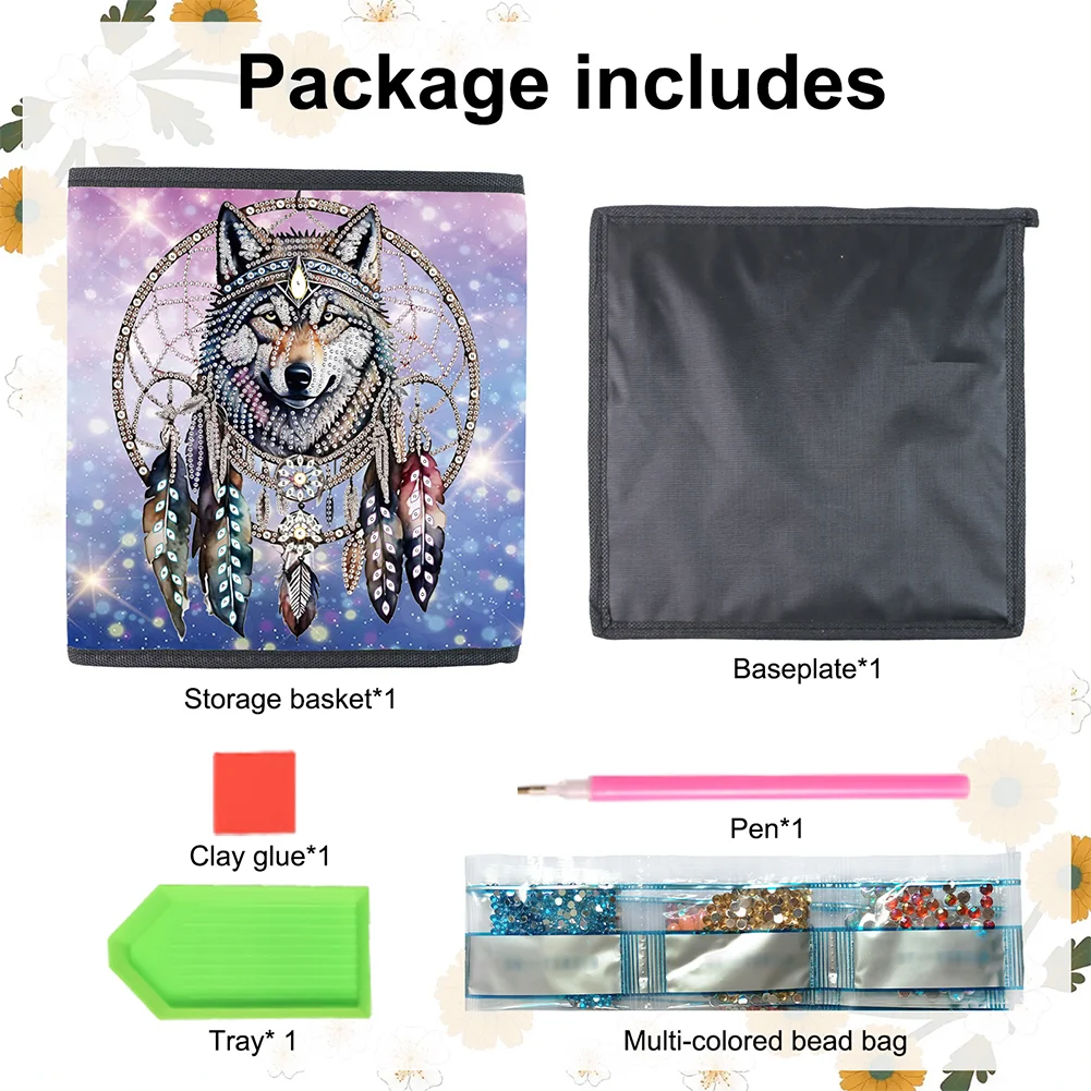 5D DIY Dream Catcher Wolf Special Shape Diamond Painting Storage Box for Home Storage(25*26*25cm)