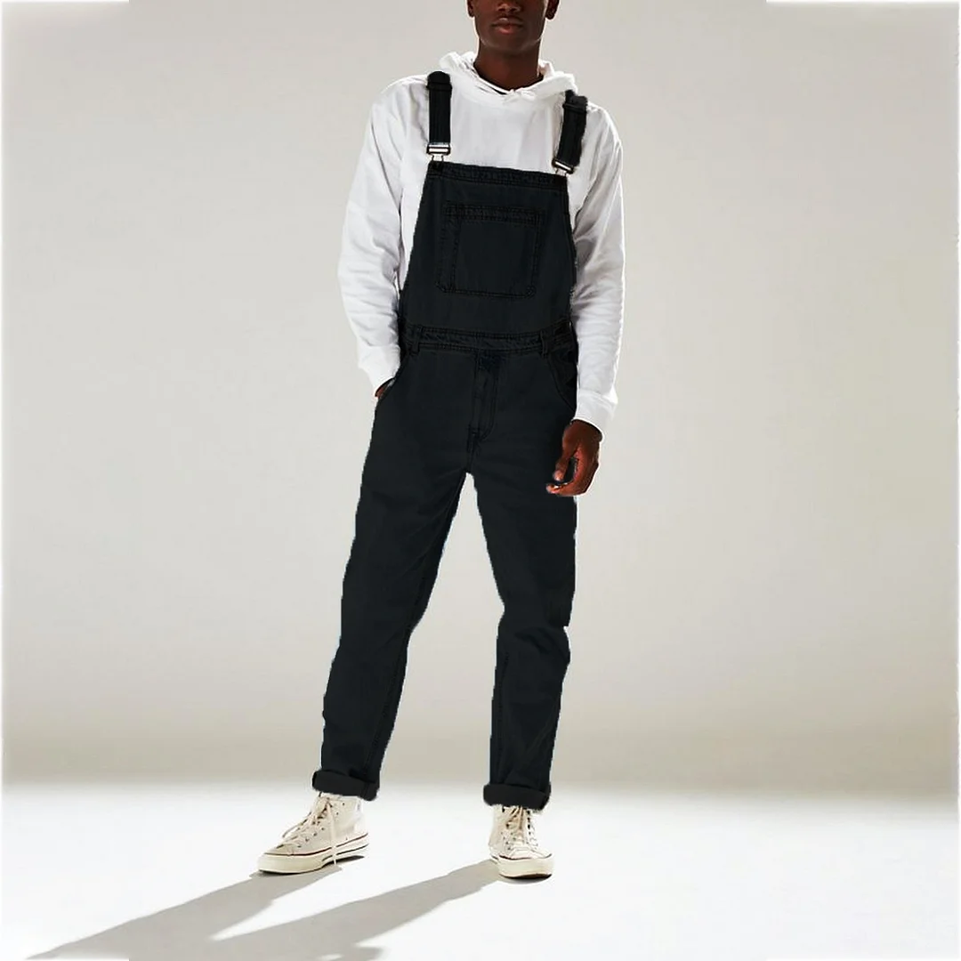 Uveng Uveng New Summer Street Trendy Solid-Colored Strap Trousers With One-Body High-Rise Men's Jeans