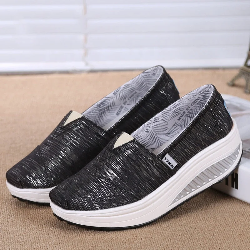 Comemore Autumn Spring Summer Ladies Canvas Espadrilles Women Ballet Flats Casual Loafers Wedge Platform Sneakers Slip on Shoes