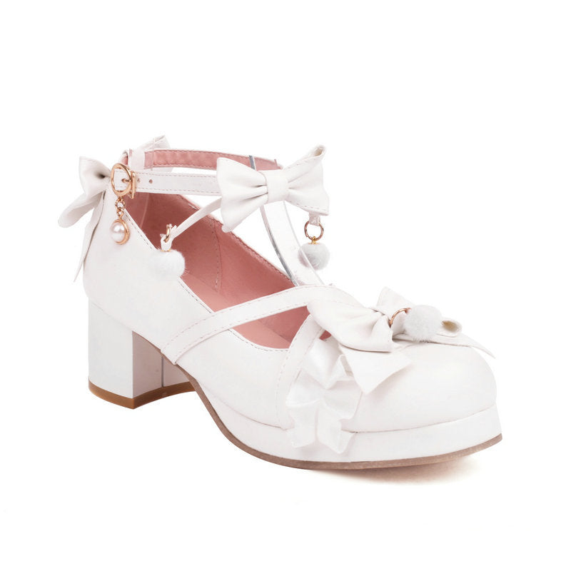Aiertu shoes Women's Single-Layer Shoes Japanese Lolita Lolita Shoes Mid Heel Chunky Heel Wedding Bow Lo Mother Fairy Dance Shoes Tea Party Shoes aiertu