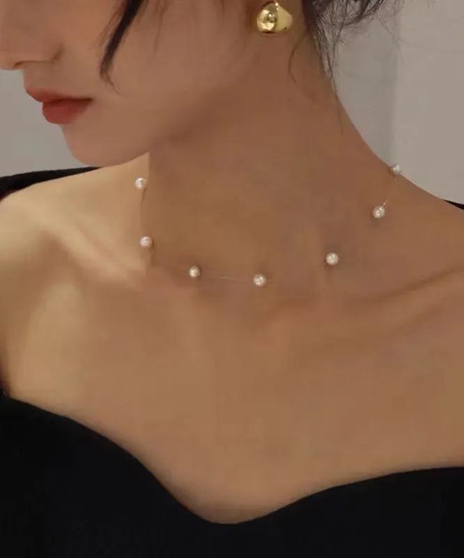 Stylish Gold Alloy Pearl Gratuated Bead Necklace