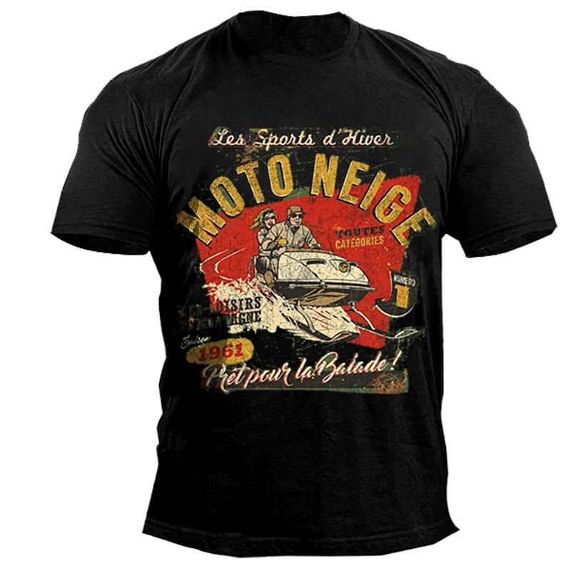 Men's Retro Motorcycle Print Short Sleeve Cotton T-shirt-Compassnice®