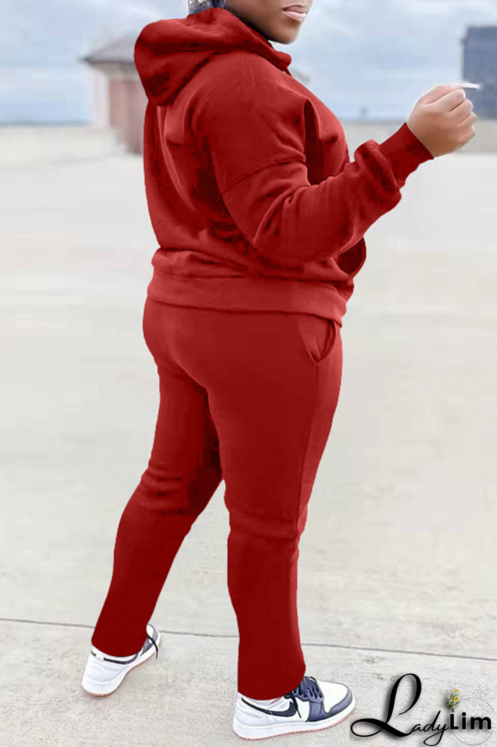 Grey Casual Print Patchwork Hooded Collar Long Sleeve Two Pieces