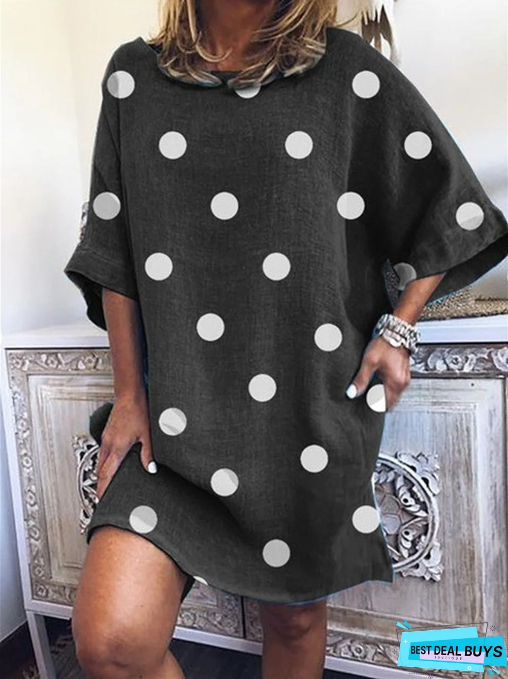 Round neck loose short sleeve dress