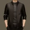 Men's Classic PU Leather Jacket with Zipper Front