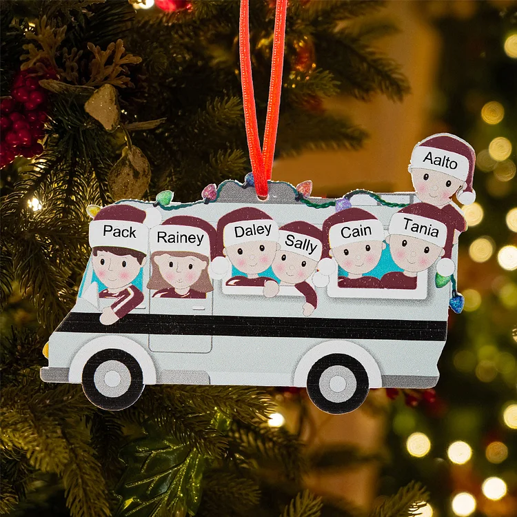 Kettenmachen  Holz Weihnachtsornament-Personalisiertes 7 Namen Ornament Weihnachten Anhänger Wohnmobil-Ausflug mit 7 Familienmitgliedern