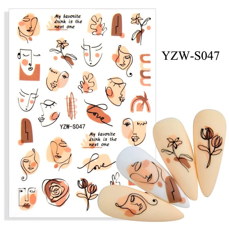 Sexy Lady Shaped Fashion Nail Sticker Geometric Abstract Line Nails Inspired Decals Art 3D Adhesive Sliders Manicure Accessory-Nail Inspo