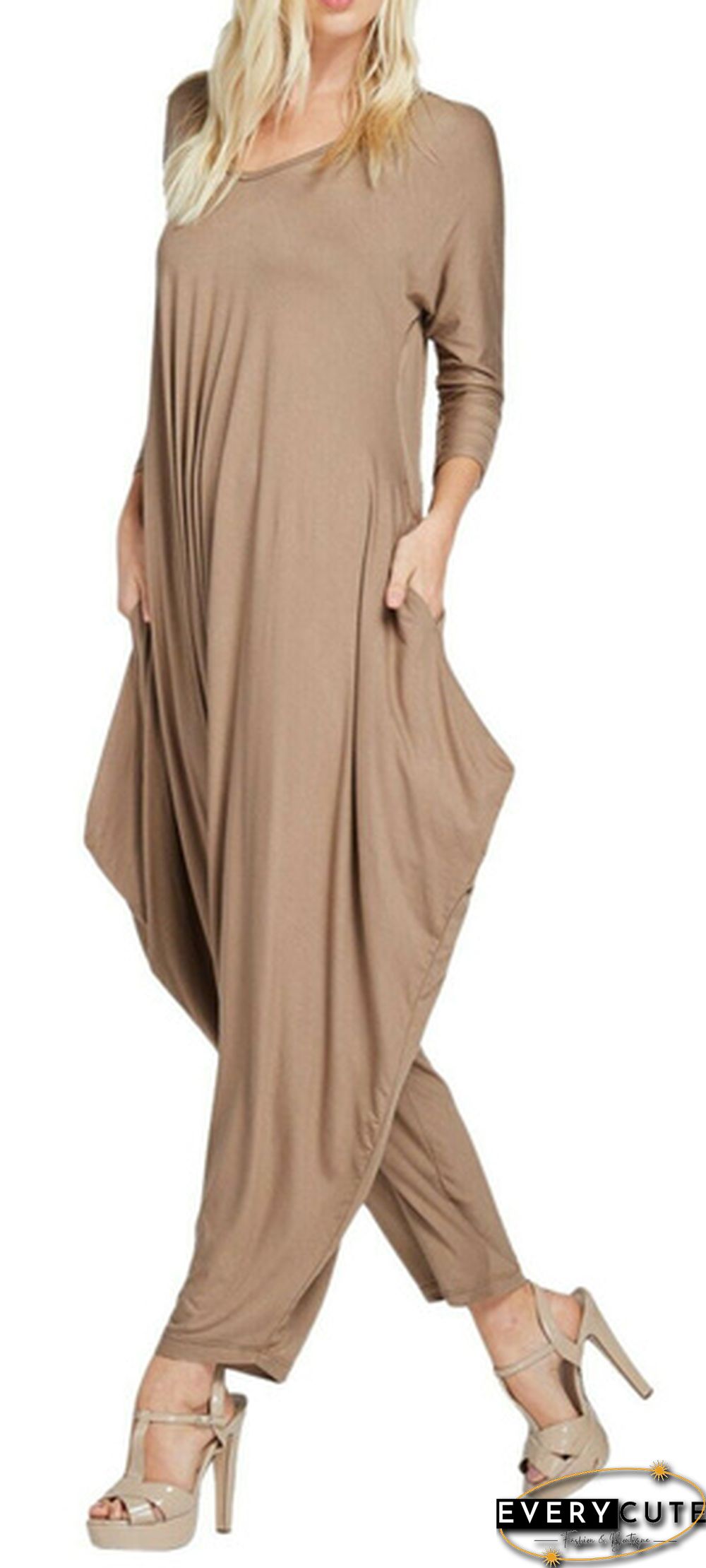 Re Tech UK Ladies Baggy Harem Jumpsuit Romper All In One V-Neck Cami Playsuit - 3/4 Sleeve