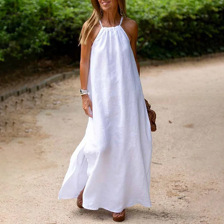 VChics Solid Color Sleeveless Comfy Maxi Dress