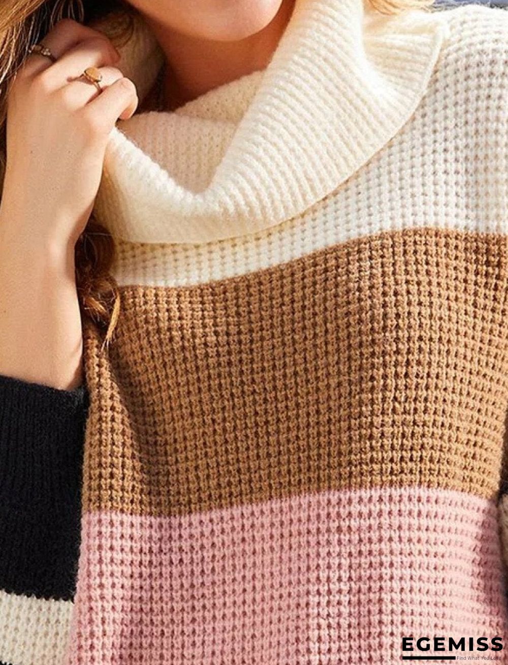Casual Color Matching High Neck Long Sleeves Loose Sweater | EGEMISS