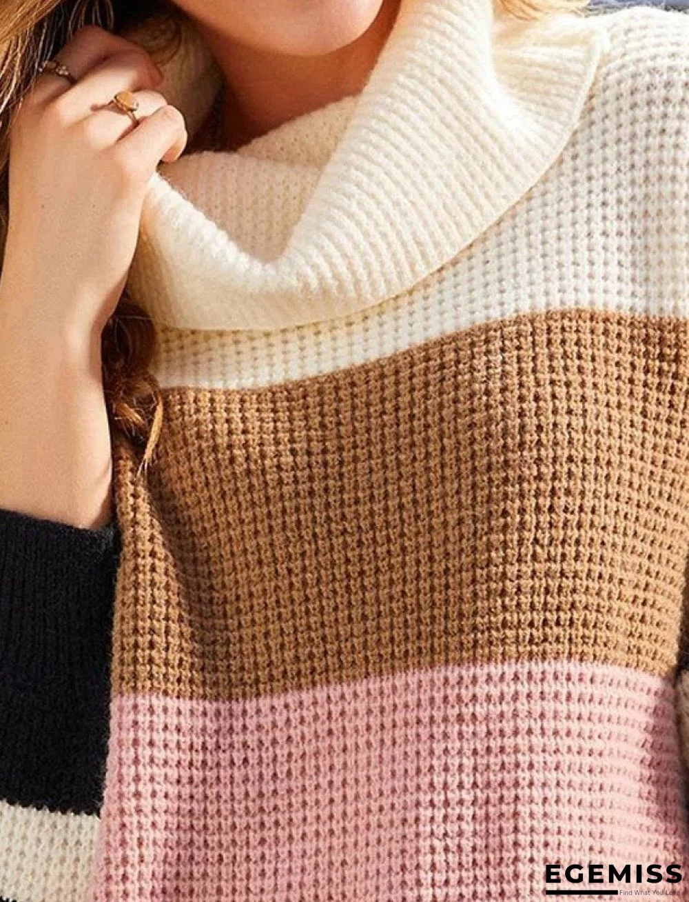 Casual Color Matching High Neck Long Sleeves Loose Sweater | EGEMISS