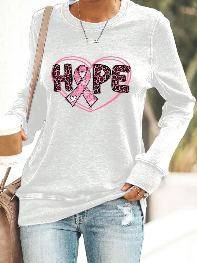 Women's Breast Cancer Hope Pink Ribbon Crew Neck Sweatshirt socialshop