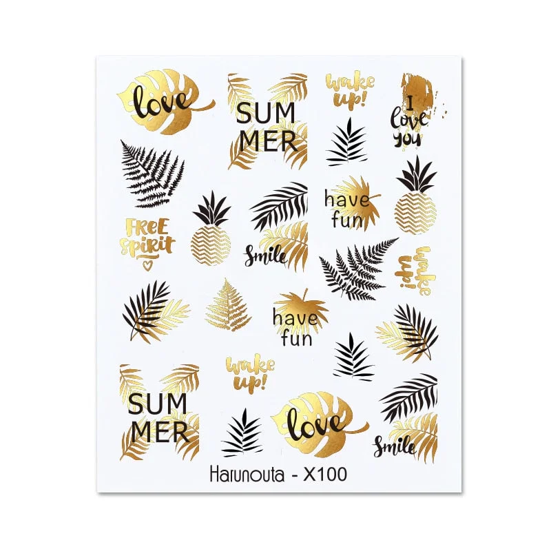 Harunouta Geometry Color Wave Love Heart Pattern Water Decals Stickers Butterfly Dragon Slider For Nails Art Decoration DIY-Nail Inspo