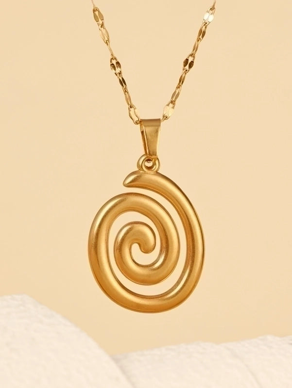 Vintage Style Circle Solid Color Mosquito Coil Stainless Steel Plating Hollow Out Pendant Necklace
