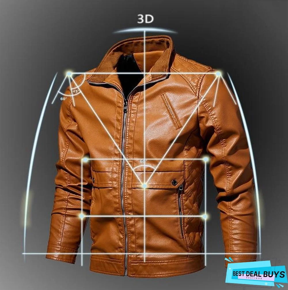 Mens Leather Jacket Fashion Vintage Leather Plus Size Stand Collar Coat