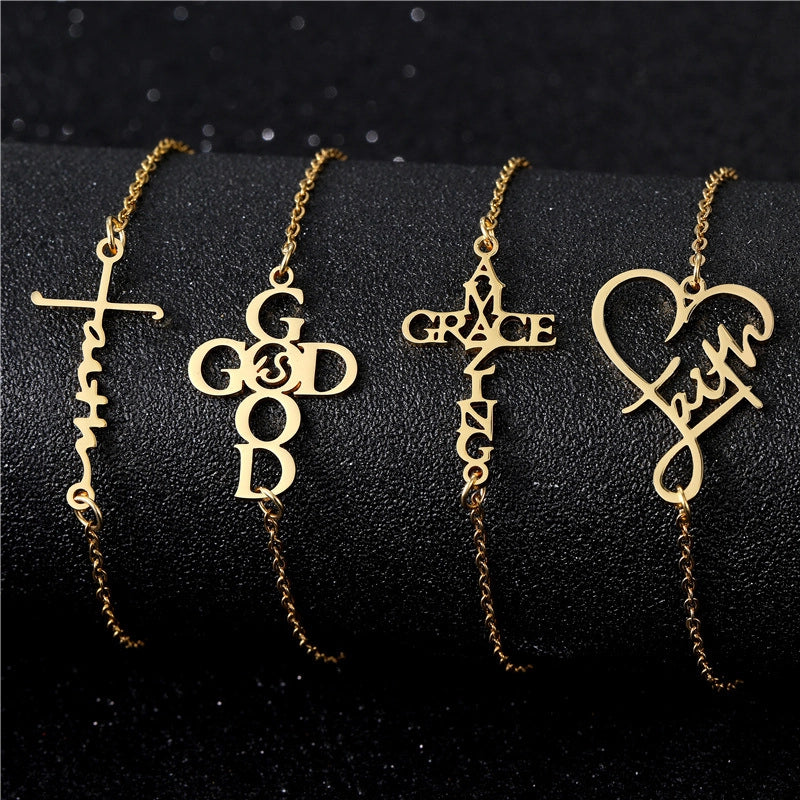 Basic Minimalist Cross Letter Heart Shape 201 Stainless Steel Plating Unisex Bracelets Men Chain Bracelets