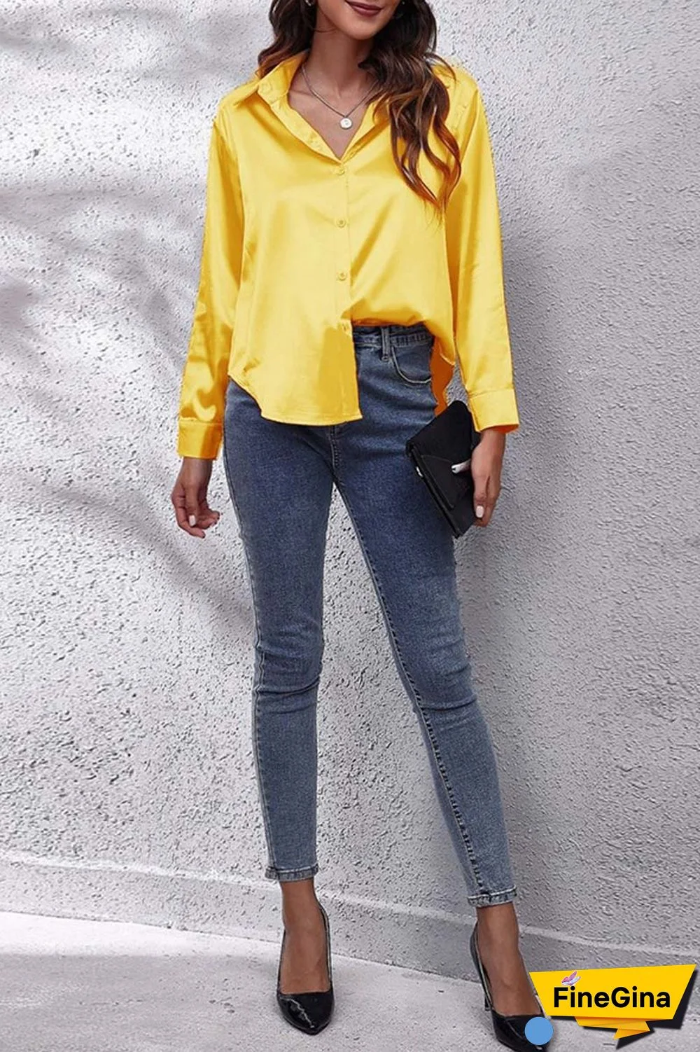 Green Casual Solid Basic Shirt Collar Tops