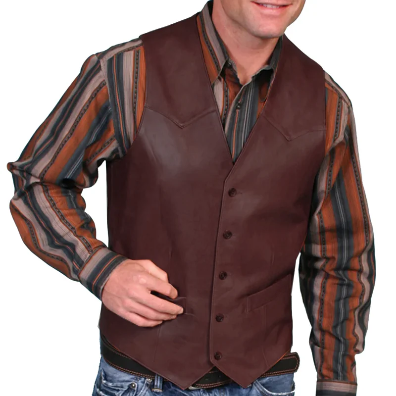 Fashion Retro Men's Leather Single Breasted Vest