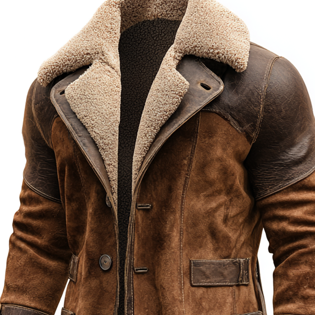 Men's Vintage Brown Suede Leather Shearling Coat