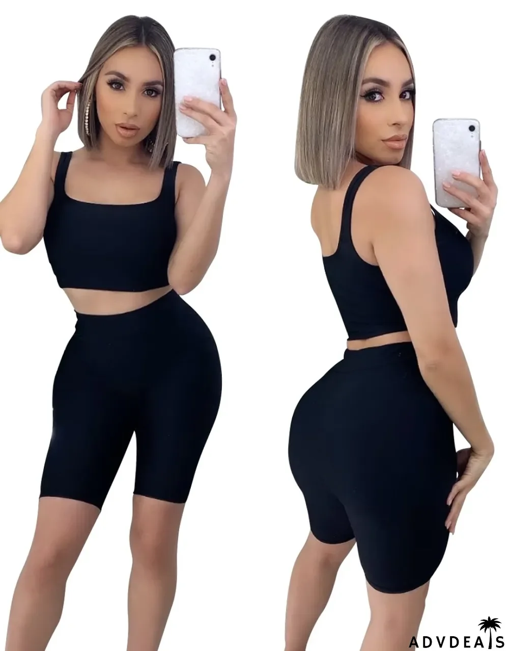 Sports Sexy Two Piece Bodycon Shorts Set
