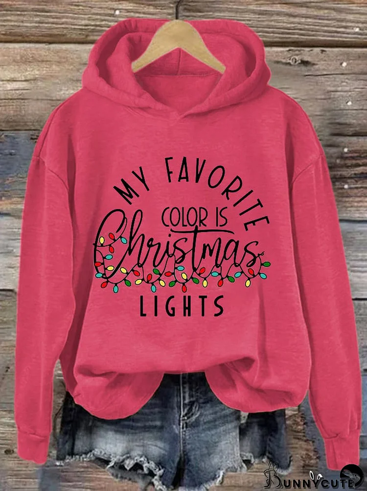 Women's My Favorite Color is Christmas Lights Printed Hoodie