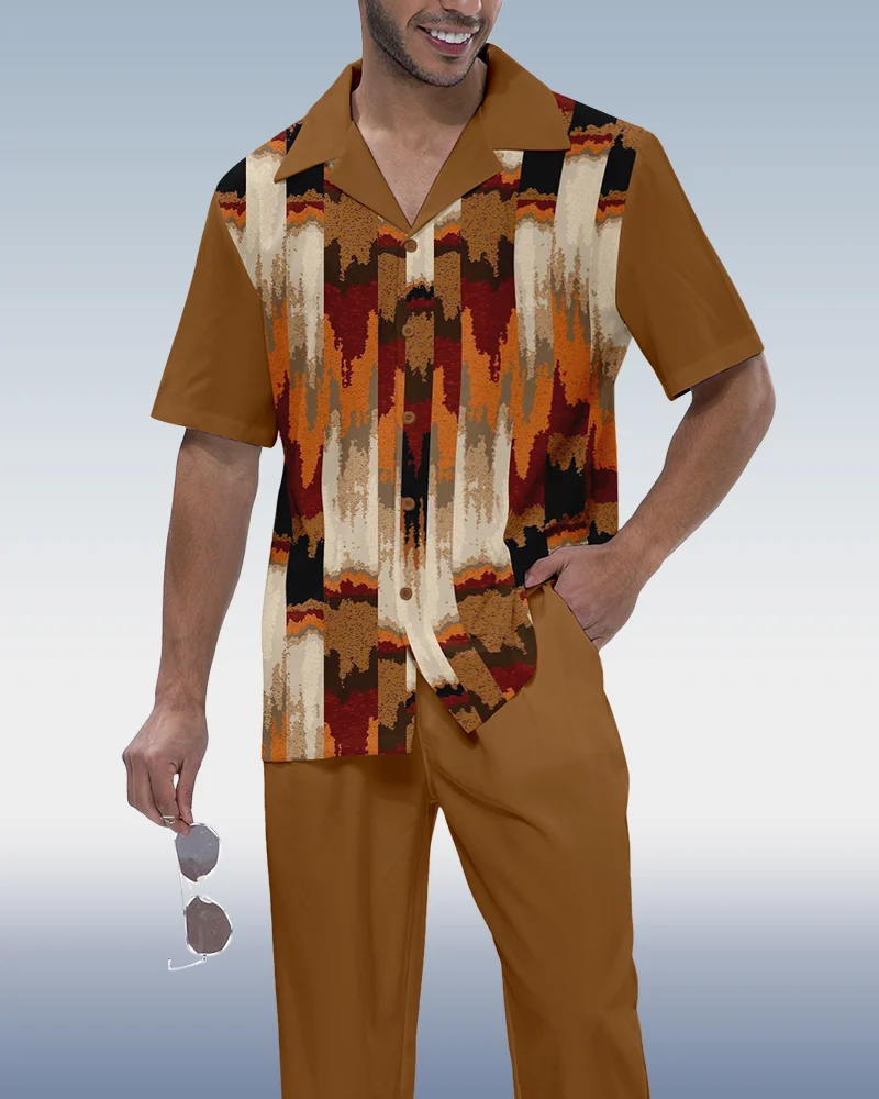 Men's Vintage Casual Short Sleeve Shirt Walking Set 561