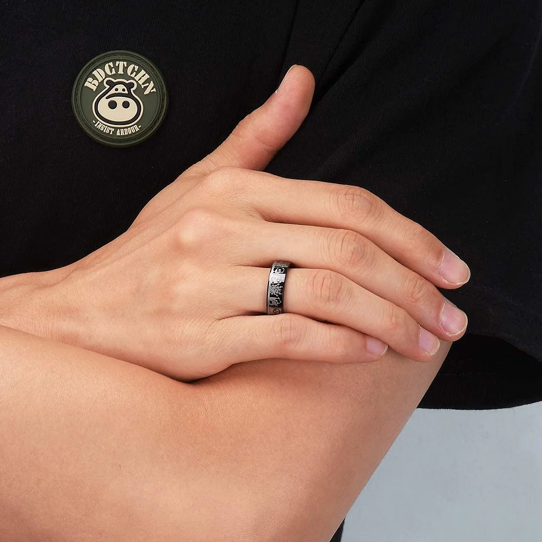 4MM 6MM 8MM Women Mens Black Tungsten Carbide Rings Carbon Fiber Laser Panda Pattern High Polished