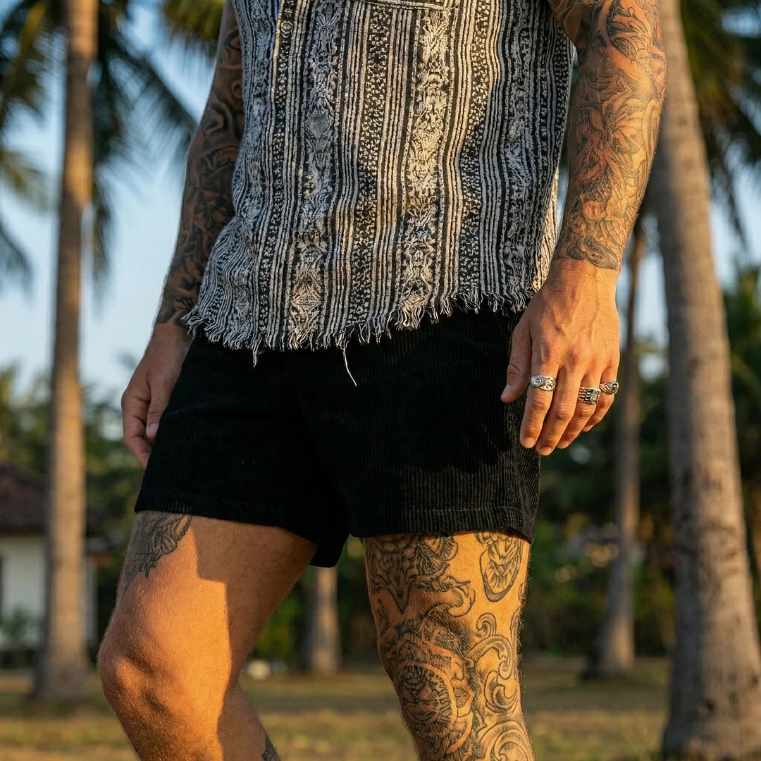 Retro V-neck Henley Collar Vest, Adorned With Ethnic-style Ribbon Trim And Frayed Edges, Sleeveless V-neck Top.-INSPIREUSE