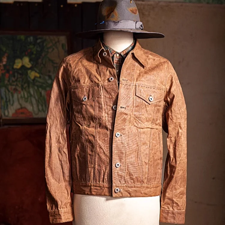 Retro Waxed Cloth Distressed Workwear Casual Short Jacket