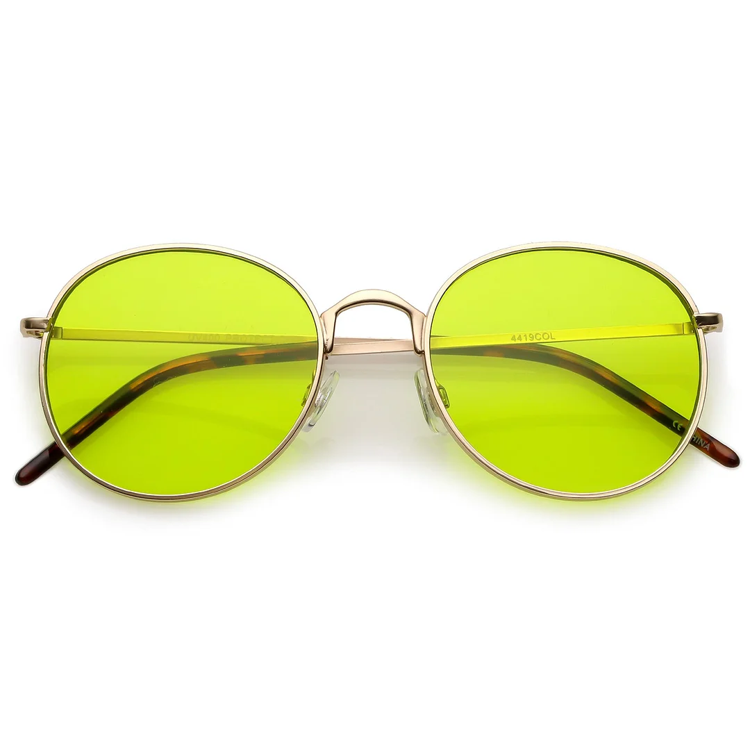 Bold Full Metal Frame Round glasses With Color Tinted Flat Lens 52mm