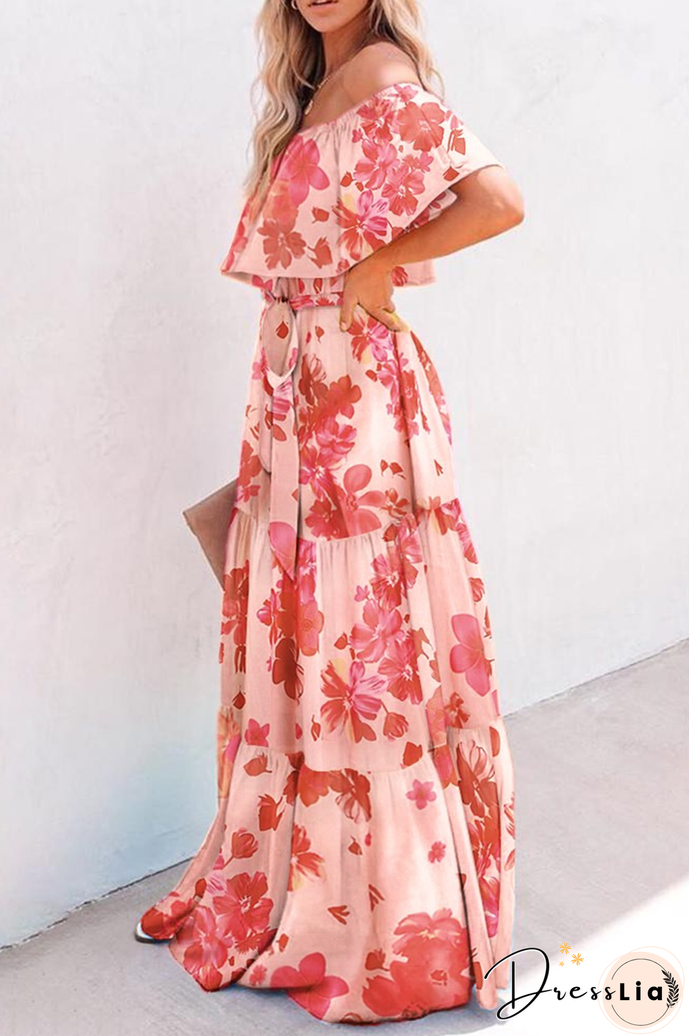 Fashion Gradual Change Flounce Off The Shoulder Cake Skirt Dresses(5 Colors)