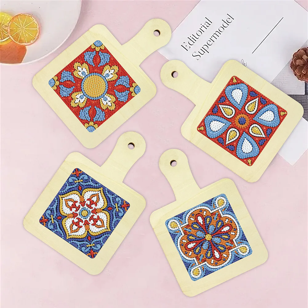 4Pcs Mandala DIY Diamond Painting Placemats Rhinestone Table Mats for Adults