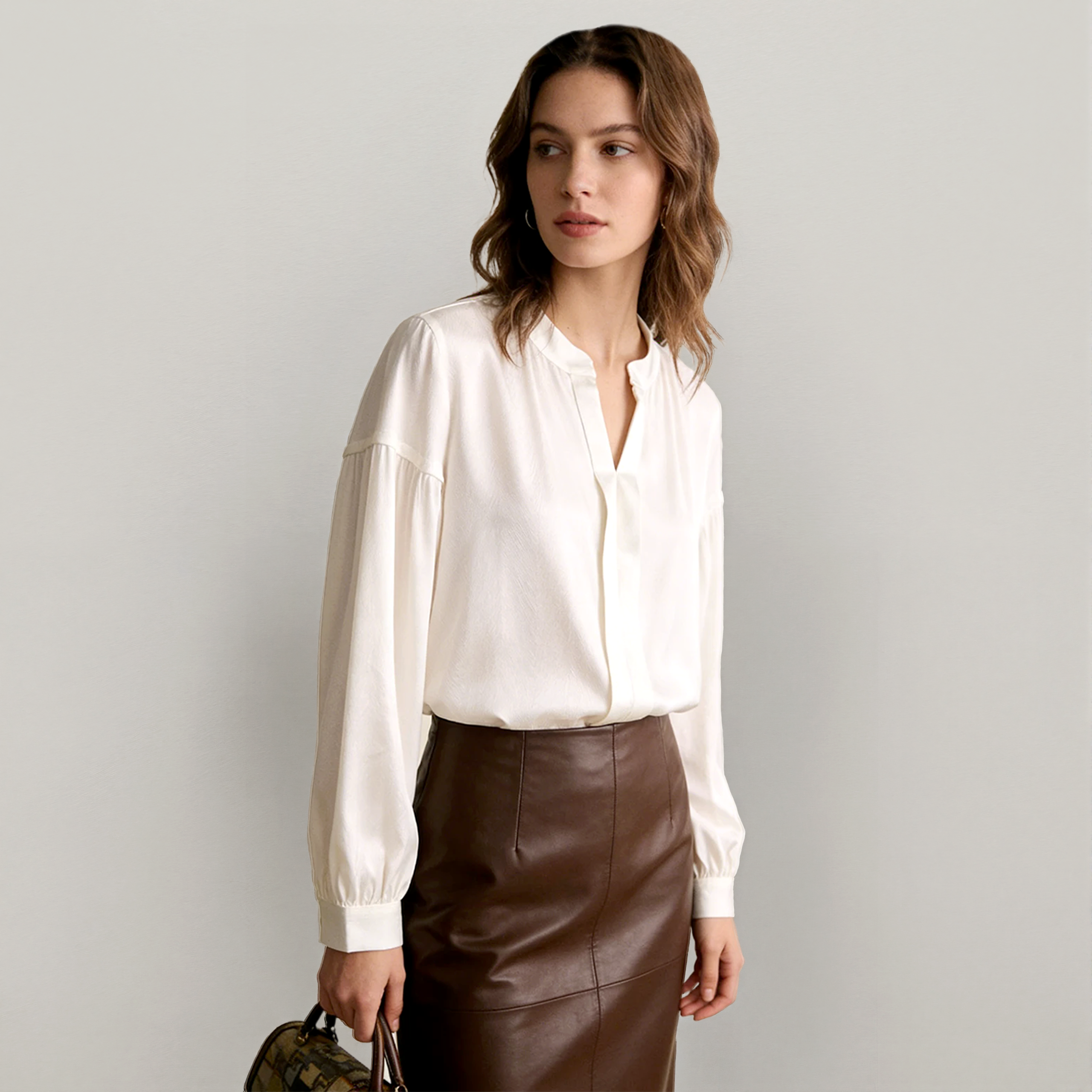 Women's Herringbone Silk V-Neck Shirt REAL SILK LIFE