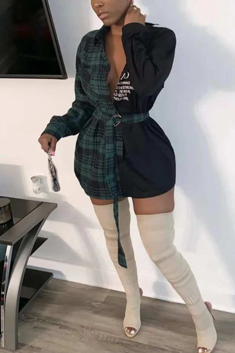 Contrast Plaid Stitching Irregular Shirt