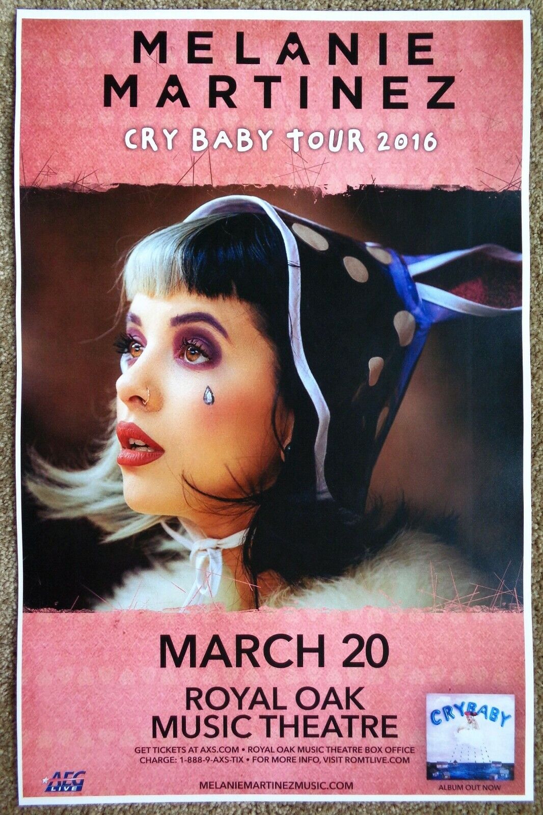 MELANIE MARTINEZ 2016 Gig POSTER Royal Oak Michigan Cry Baby Tour Concert