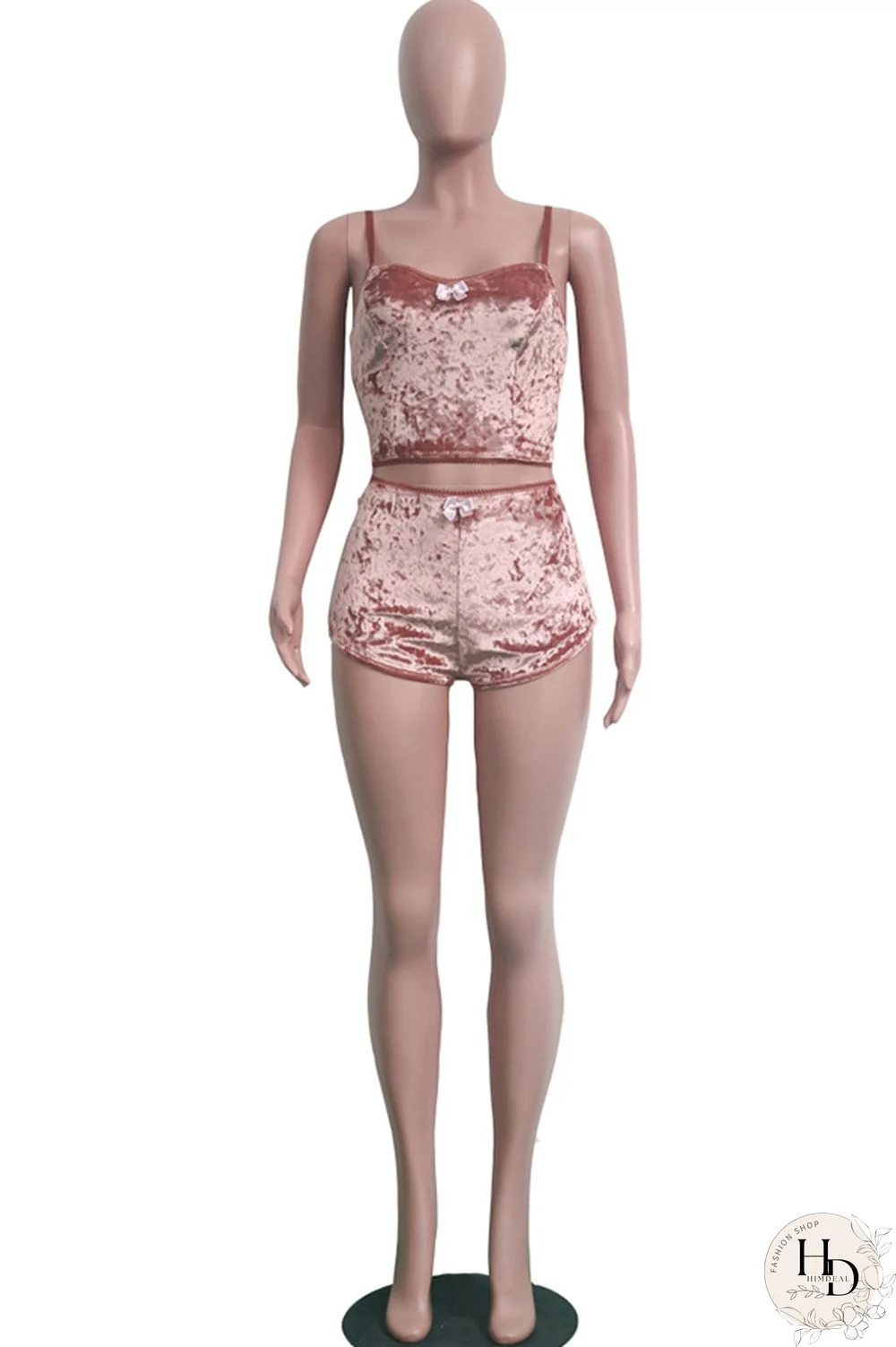 Pink Polyester Sexy Solid Two Piece Suits Straight Sleeveless