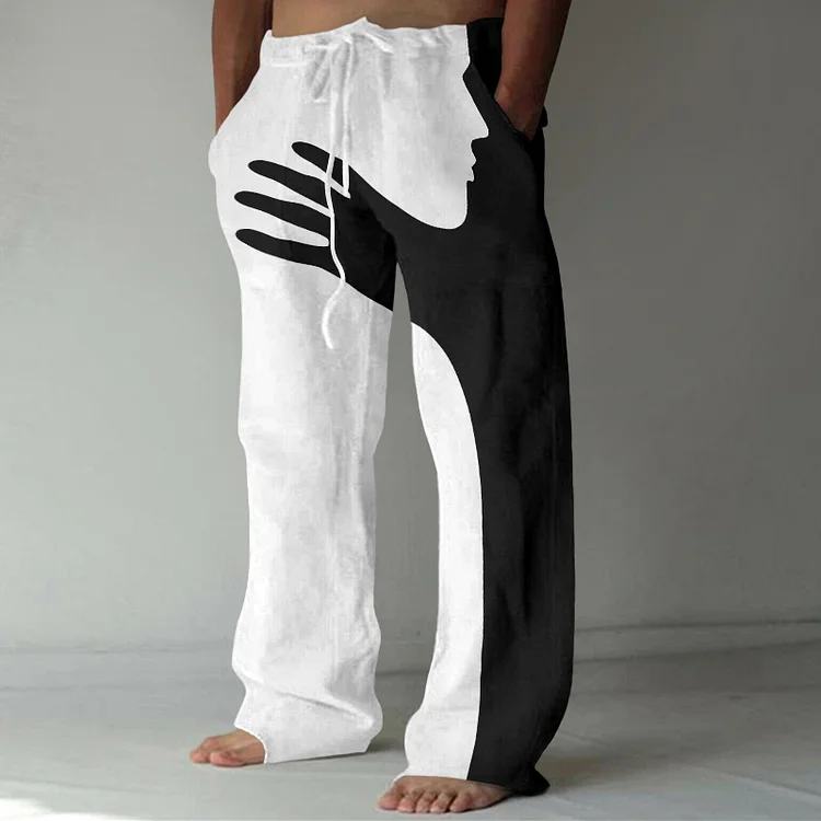 BrosWear Asymmetric Abstract Art Casual Pants