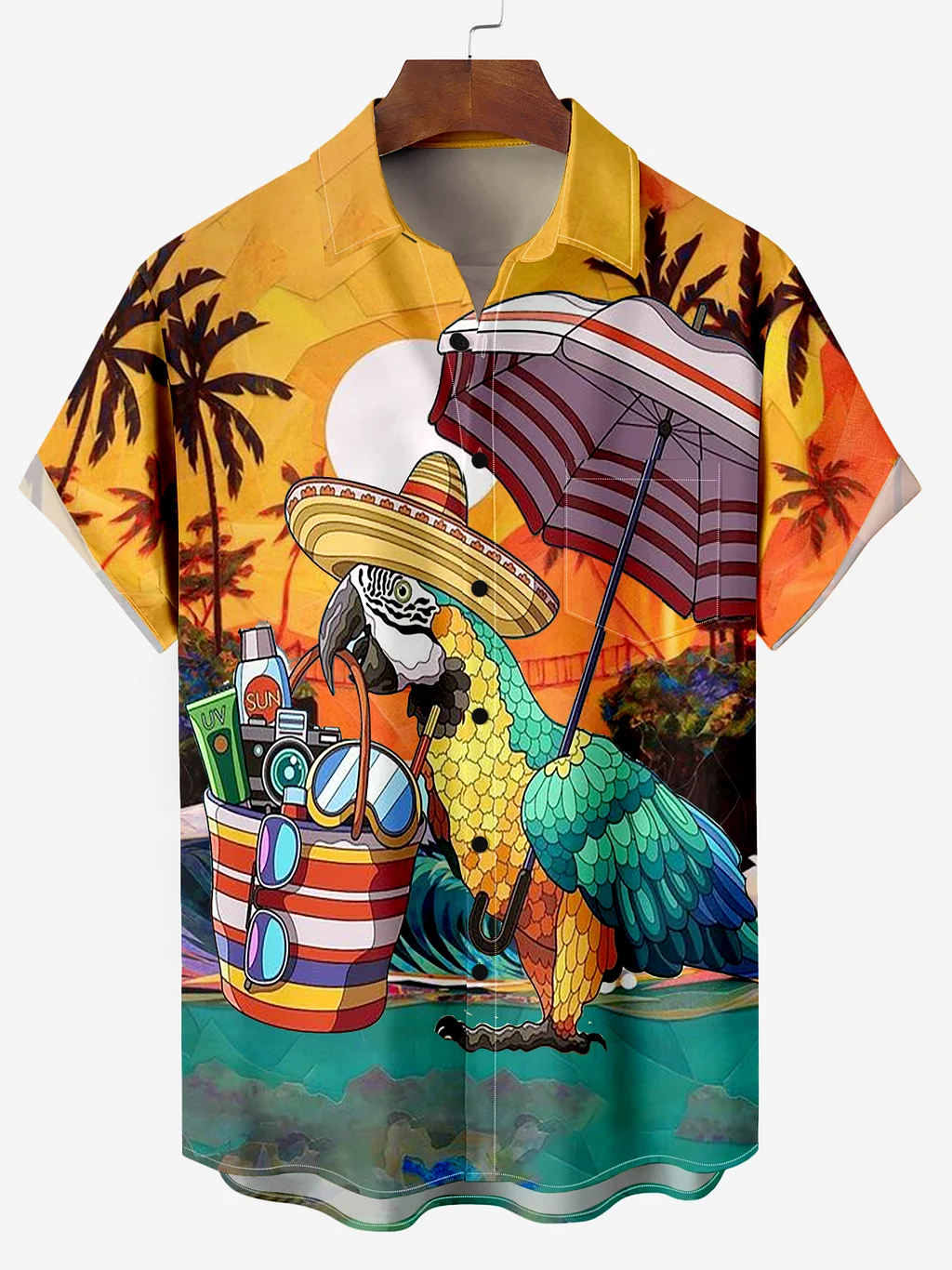 Men's Hawaii Beach Vacation Chest Pocket Bowling Pass Printed Shirt PLUSCLOTHESMAN