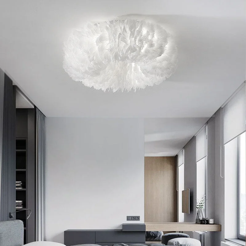 Modern LED Ceiling Light Nordic New Feather Bedroom Living Room Hallway Simple Warm Romantic Children Kid Fixture Decor Lamp