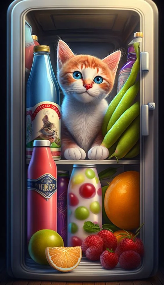 Cat In Refrigerator 11CT Stamped Cross Stitch 40*70CM