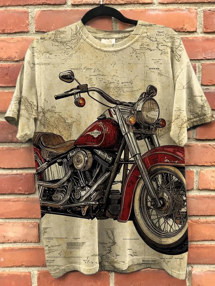 Teecade Teecade Motorcycle Map Art Print T-shirt