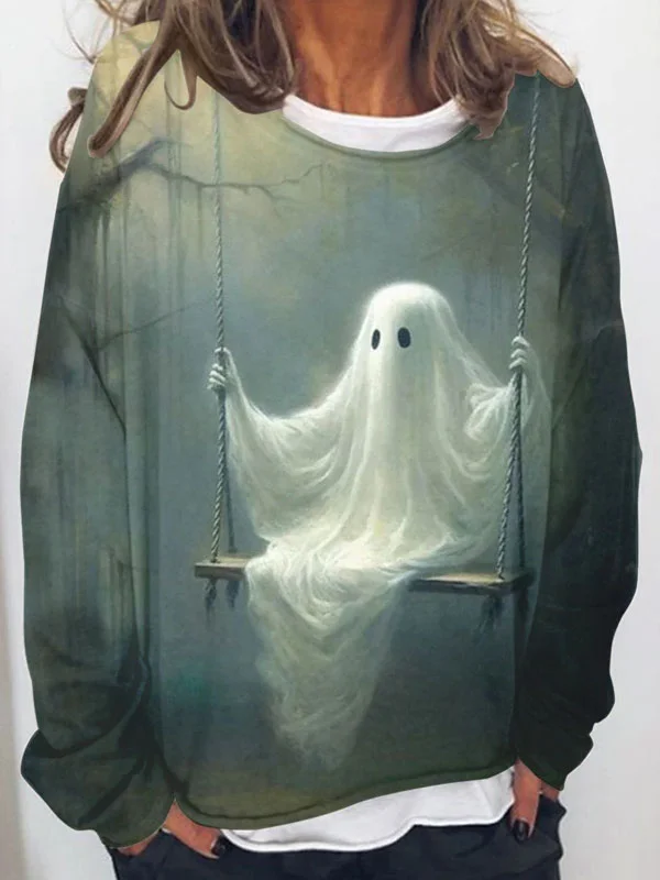 Women's Halloween Ghost Print Sweatshirt