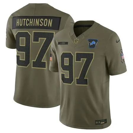 Youth Detroit Lions #97 Aidan Hutchinson  Olive 2025 Salute to Service Limited Jersey