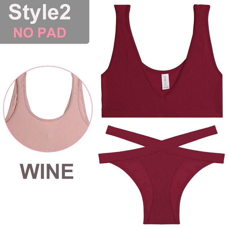 FINETOO Seamless Women Seamless Bra Lingerie Set Sexy Cropped Top Push Up Short Top+Thong Fitness Brassiere Suits Underwear Sets